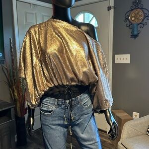 Free People Gold Oversized Asymmetrical Top